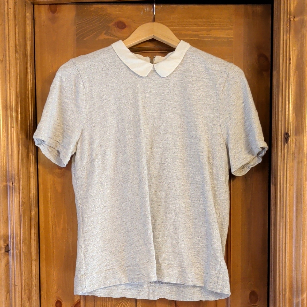 J. Crew Women's Gray Short Sleeve Tee with White Collar